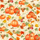 harvest bounty pumpkin and leaves ecru